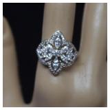 Sterling Sparkling Cocktail Ring   Sz 9