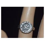Sterling Celestial Signet Ring w/Moon&Stars 6-1/2