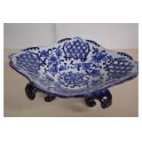 Vintage Blue & White Porcelain Pierced Floral