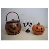 Metal Pumpkin Pail,Mini Candelabra And Ceramic