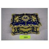 Beautiful Blue & Gold Jewelry Box w/Crystal Decor