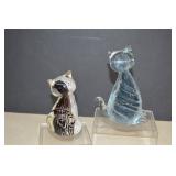 Two Blown Glass Cat Paperweights
