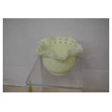 VTG Fenton Custard Satin Glass Basket Weave Bowl