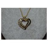 A von Gold Tone Chain, Heart & Rhinestone Pend.