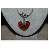 Sterling Link Chain w/ Amber Heart Pendant