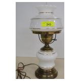 Vintage Milk Glass Hurricane Table Lamp -