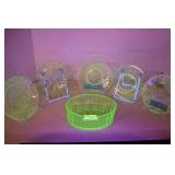 4 Vaseline Plates W/ Candy Dish