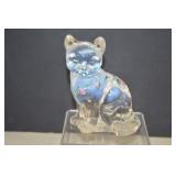 Fenton Opalescent Hand Painted Cat - Signed By