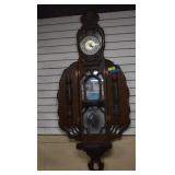 Ornate Dark Wood Clock & Mirror Wall Combo