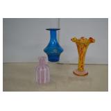 Three Vintage Hand Blown Vases - Rainbow Glass,