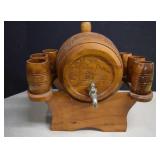 Vintage Hand Carved Wooden Liquor Barrel Dispenser