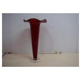 Tall Vtg. Ruby Red Hand Blown Trumpet Vase