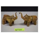 2-Vintage Crushed Oyster Shell Elephant Figurines
