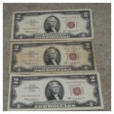 (3) 1963 $2 U.S. Notes   Red Seal