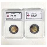 GUC Canada 2022 MS 65 Black Ring $2 Coin 2PC