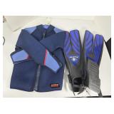 GUC Bare Water Sports Top Only Wetsuit & Flippers