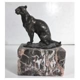 VINTAGE Bronze Cougar Statue w/ Marble Stand
