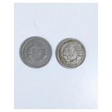 American 1910 & 1912 USA 'V' Nickel Coins 2PCS