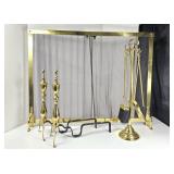 ANTIQUE Brass Fireplace Chain-Mesh Screen & Set