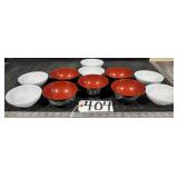6 White Texas Ware Bowls 5 Japanese Lacquer Bowls