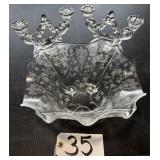 Etched Glass Candle Holder & Bowl