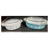 2 Pyrex Lidded Snowflake Casserole Dishes