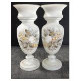Pair French Victorian Opaline Vases Hand Blown Ant
