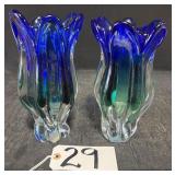 2 Matching Heavy Glass Vases