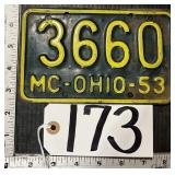 1953 Ohio Motorcycle License Plate