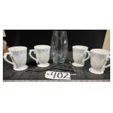 4 Coffee Cups and Clear Etched Vase Plant Hook