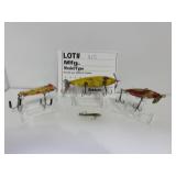 3 Vintage Wood Lure / metal spoon from Finland