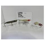 3 Vintage wood lures unk mfg