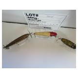 3 Vintage wood lures / Maker Unknown