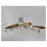 3 Vintage wood lures / unk mfg