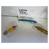 3 Vintage wood lures unk mfg.