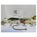3 large wood lures and a big ass hook