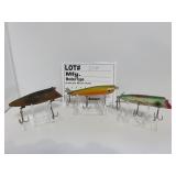 3 Vintage wood lures unk. Mfg