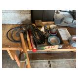 Large hammers, miscellaneous hardware, tape,