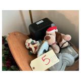 Glassware, alarm clock, small heater, Santa Claus