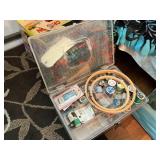 Collection of sewing notions in sewing box