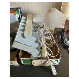 Small desk, lamp, and book holders