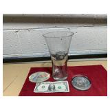 VASE & 2 GLASS PAPER WEIGHTS