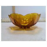 AMBER GLASS BEADED LEAF BOWL