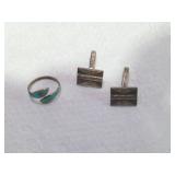 MARKED 925 RING & CUFF LINKS 11G