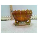 CARNIVAL GLASS ROSE BOWL LEAF & BEADS PATTERN