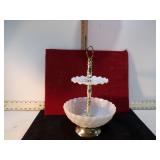 MILK GLASS 2 TIERED SERVING TRAY
