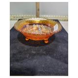 FOOTED CARNIVAL GLASS BOWL