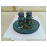 ROSEMALED PLATE + SALT & PEPPER SHAKERS