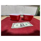 2 RED PYREX REFRIGERATOR DISHES