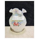 FENTON WHITE OPALESCENT GLASS ROSE BOWL VASE